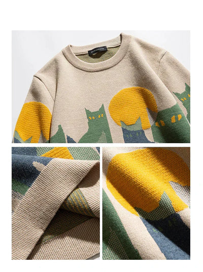 Luna | Artistieke Gebreide Trui met Kattenprint