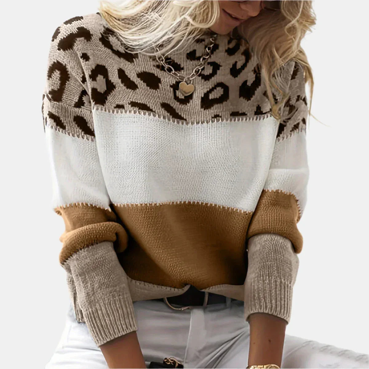 Sophie | Gebreide Leopard Colorblock Trui